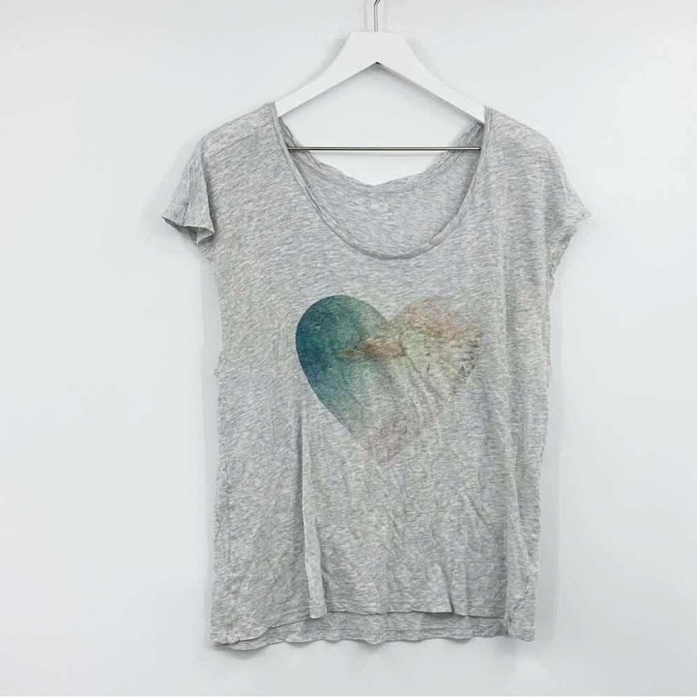 Gal Gray Burnout Heart Short Sleeve Shirt Size Large